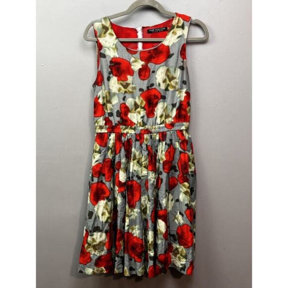 Marc NY Andrew Marc Silk Dress‎ Womens Size 6 Red Floral Pockets Cottage Core